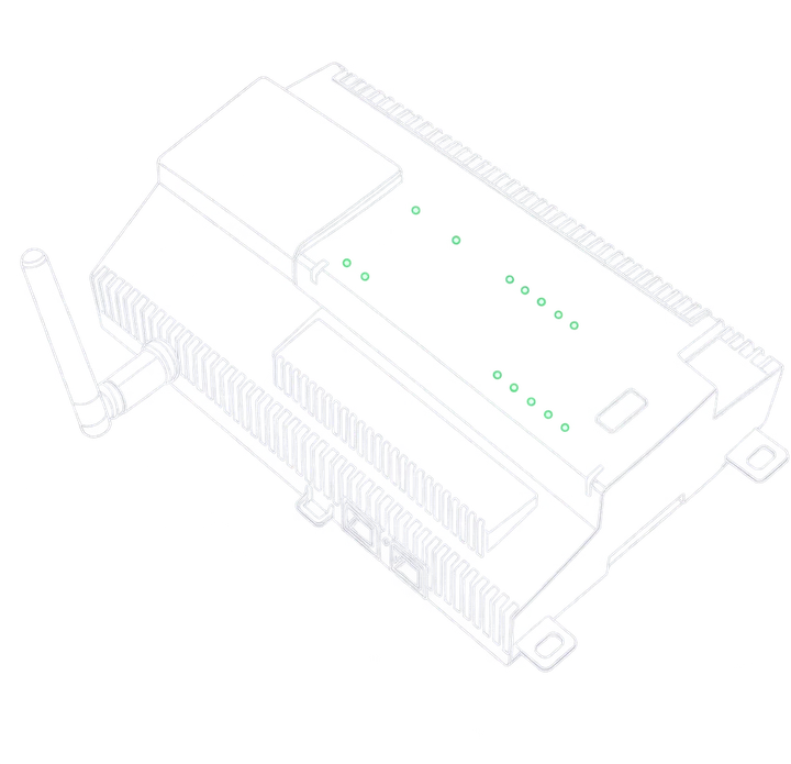 A line drawing of a building controller on its rail